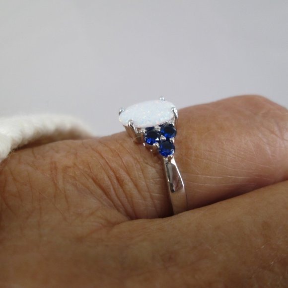 Stunning Opal & Blue Sapphire Ring>925 Sterling Ring,925 Opal ring,Sapphire - Picture 2 of 5